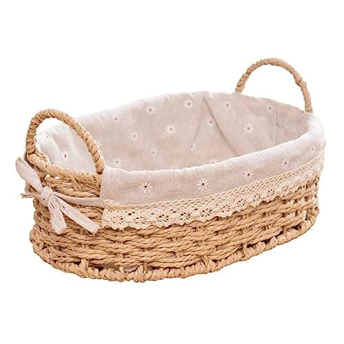 Amosfun Woven Basket Desktop Storage Holder, 12x8.66x4.33 Inch, Handwoven Basket for Cosmetics, Keys, Snacks Home Decor