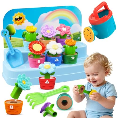 Plunack Montessori Toys for 12 Year Old Toddlers Outdoor Indoor Gardening Toys with Watering Can Shovel Rake Easter Basket Stuffers Educational Learning Toys Gift for Girls Boys Age 1 2 3 4