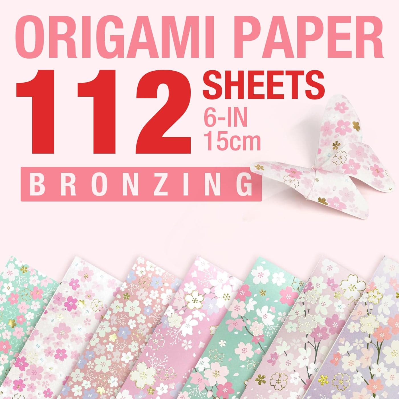 CUTBLAJAT 112 Sheets Heavier Origami Paper Japanese Cherry Blossom Pattern Sakura Bronzing Chiyogami 6 15cm Washi Easy Fold Paper for Beginner