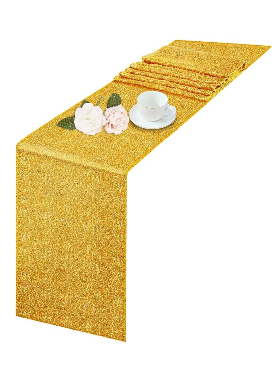 Sequin Table Runner, 3 Pack Satin Table Runner, 12" x 72"Sequin Table Cloth, Rectangle Tables Sparkle Table Covers, for Birthday, Wedding, Banquet, Holiday Party Decorations Baby Shower (Gold)