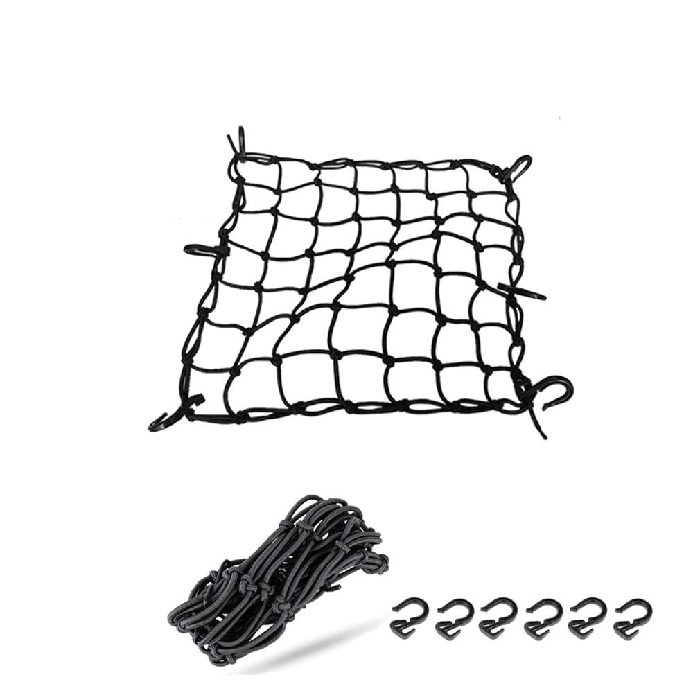 ZMFLL Black 15x15 Motorcycle Cargo Net Featuring 6 Adjustable Hooks Tight 2x2 Mesh Stretch up to 30 x 30 for Cargo Helmet net