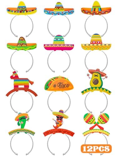 12 PCS Colorful Patterned Cardboard Sombrero Hats Fiesta Headbands for Mexican Theme Celebration Party Favors