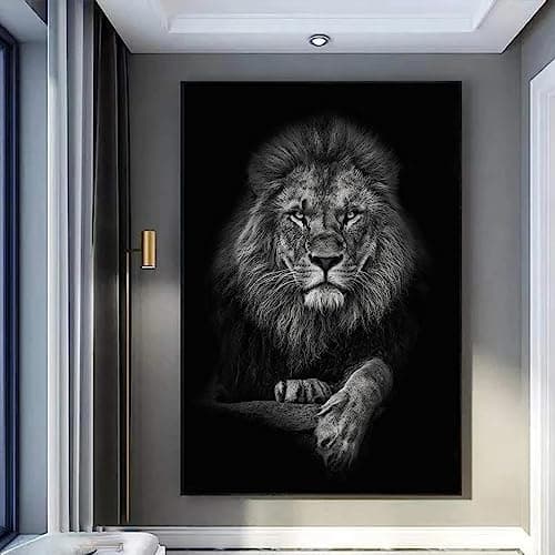 Black And White Lion Canvas Wall Art Animal Prints Portraits Lion Head Wall Art Painting Black And White Animal Posters Lions Portrait Canvas Artwork Wild Animal Pictures Wall Decor 16x24inch No Frame