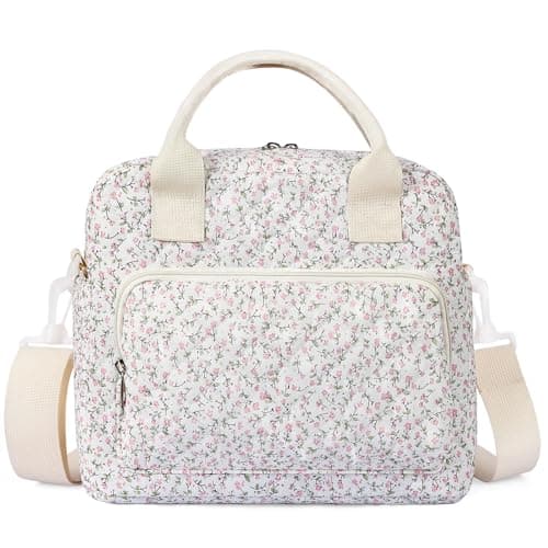 WOBAGMEN Quilted Lunch Box for Women, Insulated Lunch Bag for Adult,Cute Lunch Tote Bags for Work Picnic Travel(Pink Floral,M)