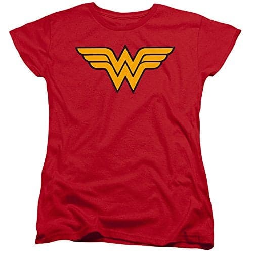 Popfunk Classic Wonder Woman Logo Mother's Day Womens Premium Cotton Short Sleeve Graphic T-Shirt & Stickers (Large) Red