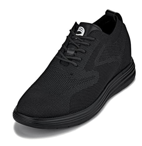 CALTO Men's Invisible Height Increasing Elevator Shoes - Black/Black Sole Ultra Light-Weight Lace-up Knitted Sporty Walker - 2.8 Inches Taller - X2631 - Size 12 D(M) US