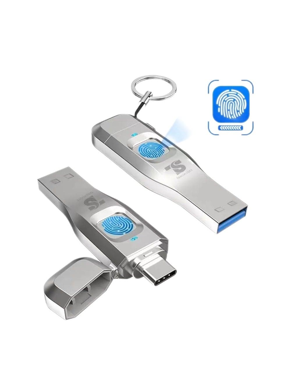 Fingerprint-Encrypted USB Drive 128GB - Dual Interface Type-C/USB for Mobile and Computer Use High-Capacity High-Speed Transfer Data Security Protection Digital Storage Drive