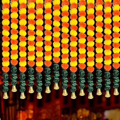 Rajasthan Kraft Marigold Garland for Artificial Flower Decoration | Pack of 10, 37 Inch | Jasmine Hanging Flower Garlands for Home Decor, Ideal for House Warming, Door Toran & Wedding Items.