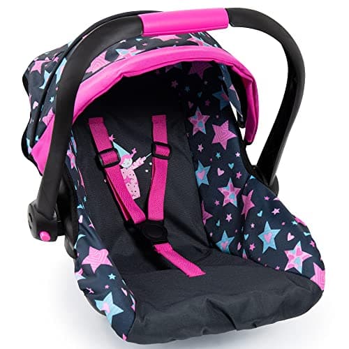 Bayer Doll Car Seat for 18 Inch Dolls Toy Car Seat with Sun Canopy Turquoise Pink Stars Ages 3