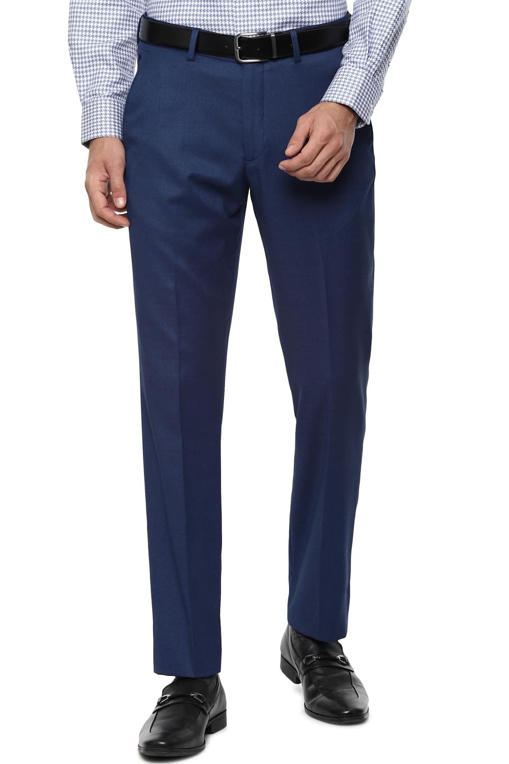 Louis Philippe Men Navy Slim Fit Solid Flat Front Formal Trousers