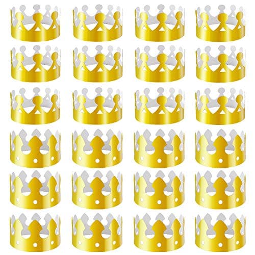 Aniann 28 Pack Gold Paper Crown Gold Foil Party Crown Hat Cap for Birthday Celebration Baby Shower Photo Props 2 Styles