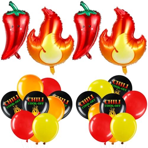 RoundFunny 42 Pcs Chili Cook off Decorations Chili Fire Foil Balloons Pepper Flame Aluminum Balloon for Hot Pepper Contest Tasting Competition Cinco De Mayo Mexican Festival Party Supplies