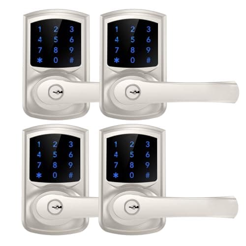 HIDALIFE Keyless Entry Door Lock with Keypad and Handle for Front Doors, Touchscreen, Anti-peep Password, Auto-Locking, Satin Nickel 4 Pack