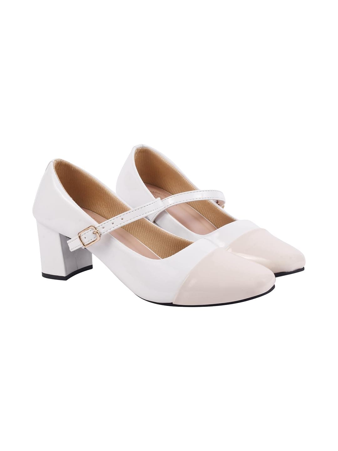 Shoetopia Stylish Solid Buckle Detailed Cream Bellies For Women & Girls /EU36