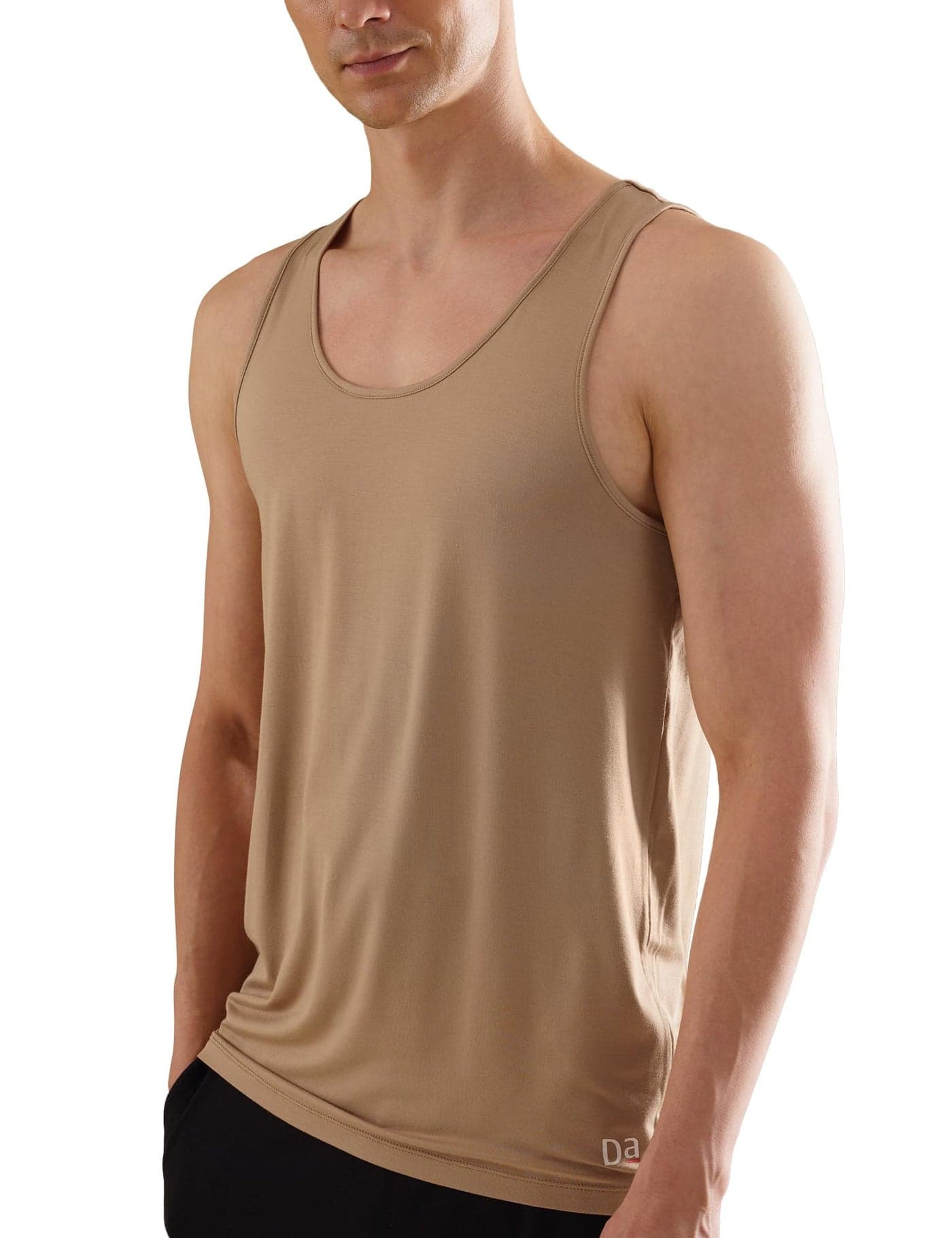 DAMENSCH Neo-Skin Round Neck Vest, Anti-Bacterial, Thermoregulating, Bamboo Spandex Shape Retaining Baniyan for Man, Soft and Sustainable Inner for Men-Tannin-L