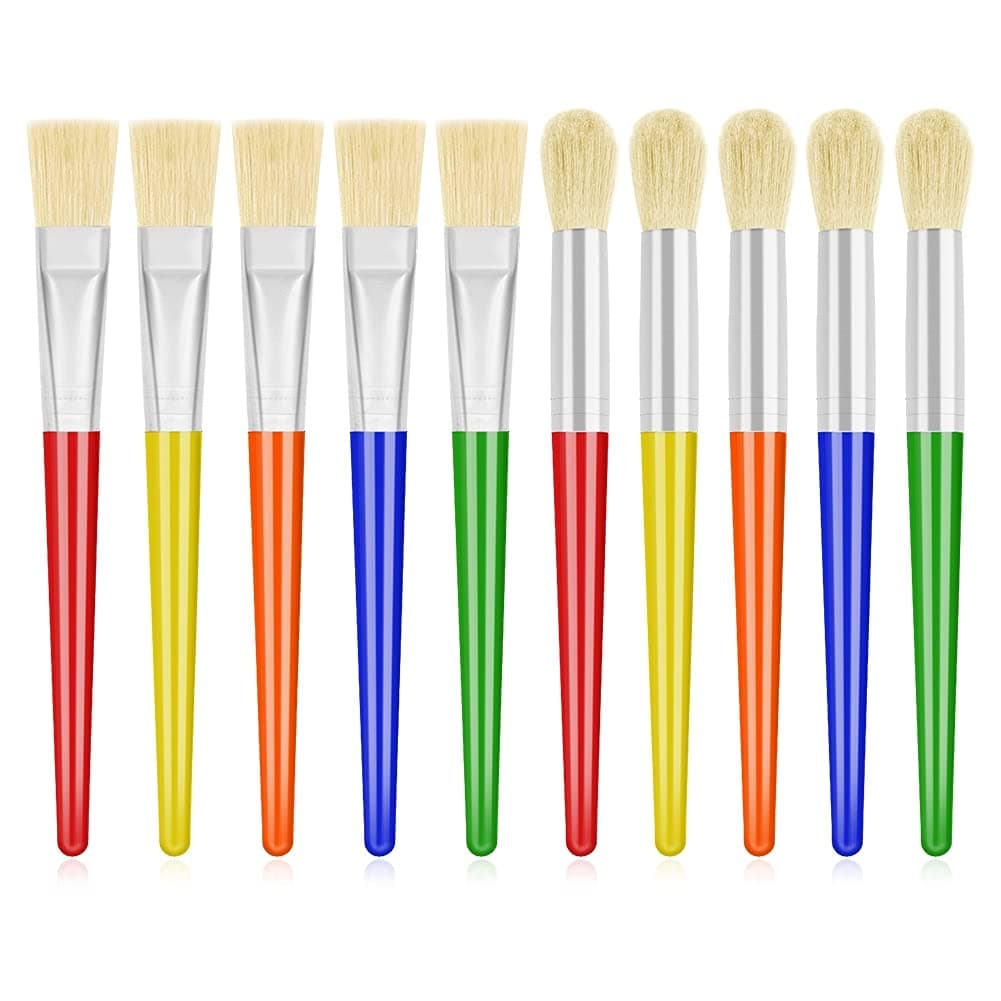 10Pcs Paint Brushes for Kids, Anezus Kids Paint Brushes Toddler Large Chubby Paint Brushes Round and Flat Preschool Paint Brushes for Washable Paint Acrylic Paint Assorted Colors
