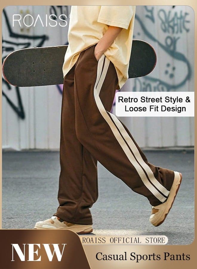 Men Retro Sweatpants with Side Pockets, Wide Leg Sport Pants for Men, Stylish Versatile Slacks with Adjustable Drawstring and Elastic Waistband, Suitable for Active Lifestyles and Casual Occasions