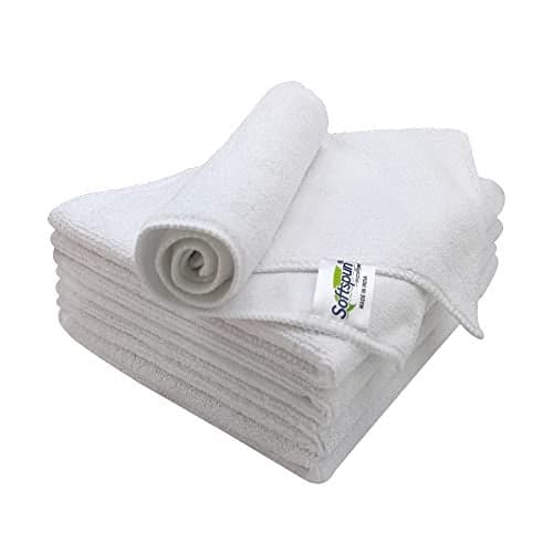 SOFTSPUN Microfiber Cleaning Cloth 5 pcs 40x40cm 340 GSM White! Thick Lint & Streak-Free Super Absorbent Multi-Purpose Automotive Towels for Cars Bike Glass Polishing Washing & Detailing.