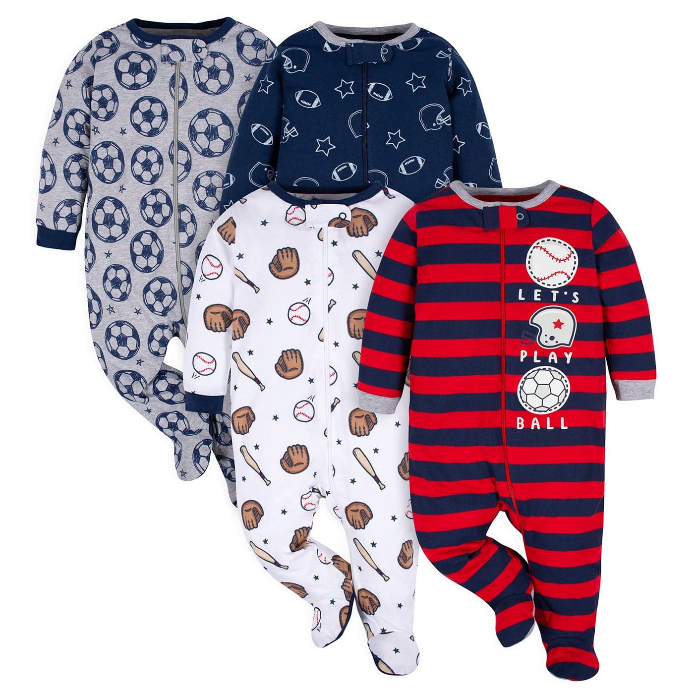 Gerber Baby Boys 4 Pack N Play Footie And Toddler Sleepers Sports Blue 69 Months US
