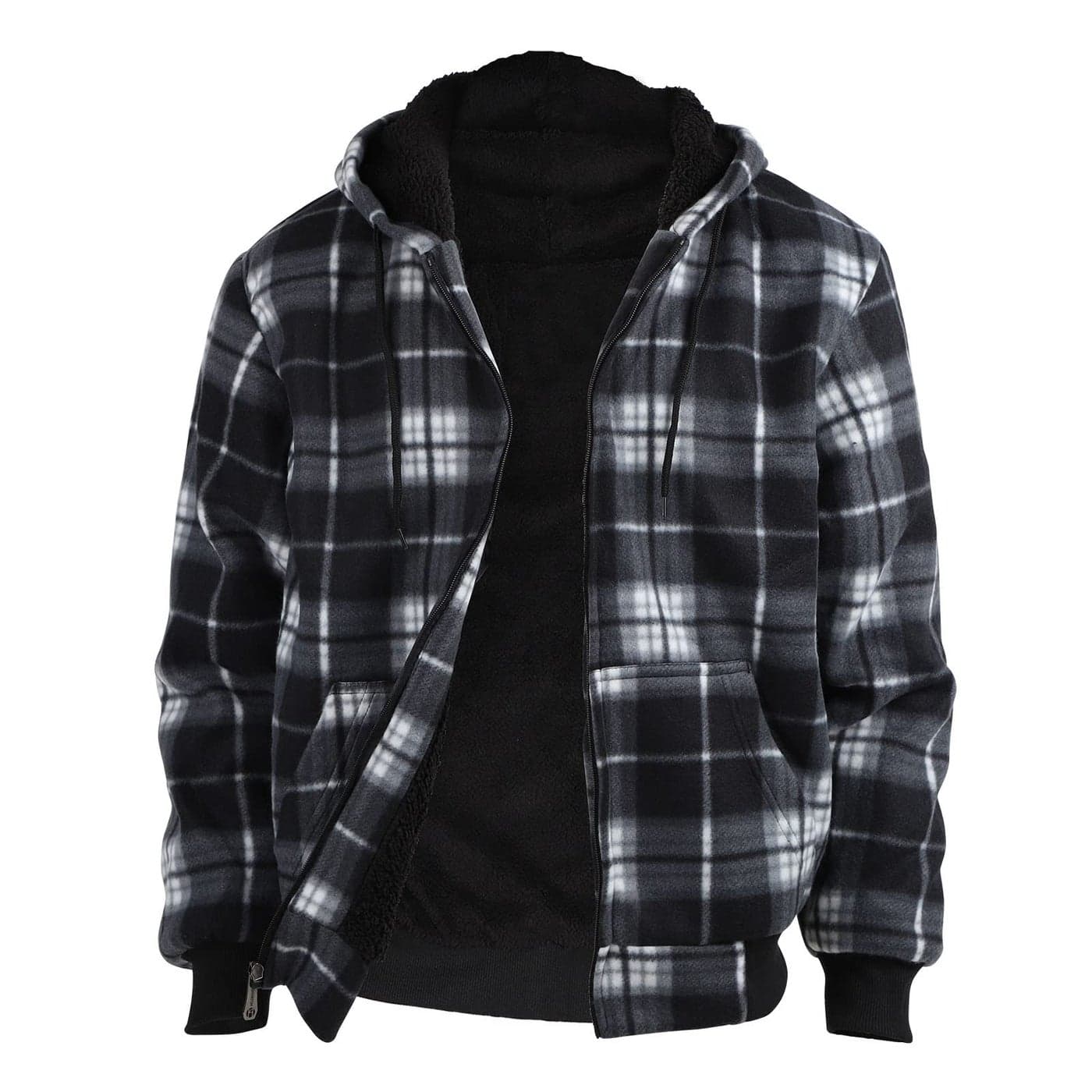 Gary Com Heavy Thick Flannel Plaid Jacket Sherpa Fleece Lined Hoodies for Men Zip Up Winter Warm Sweatshirts Work Jackets Coat With PocketBlack 3XL