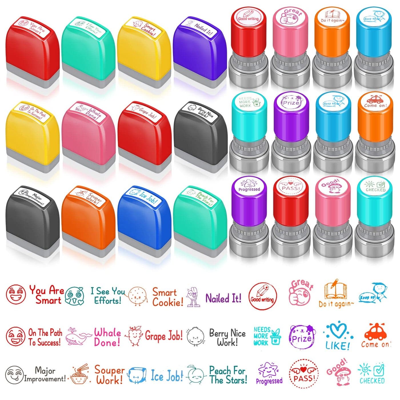 Yinder 24 Pcs Teacher Stamps for Classroom Self Inking Classroom Stamps Bulk for Teachers Elementary Colorful Motivational Encouraging GiftsCute