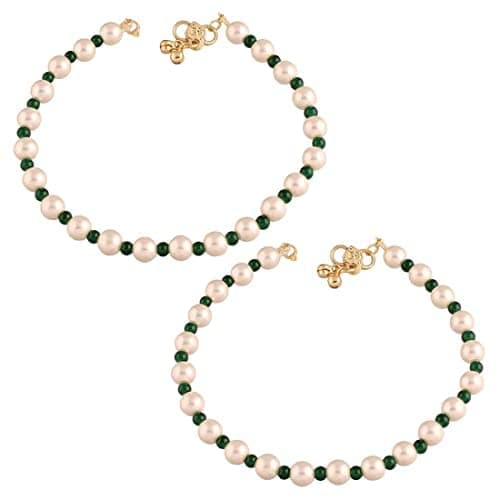 I Jewels Adjustable Pearl Beads Payal Anklets Jewellery for Women & Girls (A052WG)