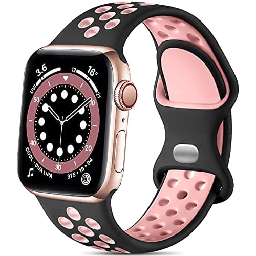Lerobo Compatible for Apple Watch Band 41mm 40mm 38mm 42mm Women Men Silicone Sport Bands Replacement Wristbands for iWatch SE 3 2 1 Series 11 10 9 8 7 6 5 4 3 2 1,Sport Edition Black/Pink,S/M