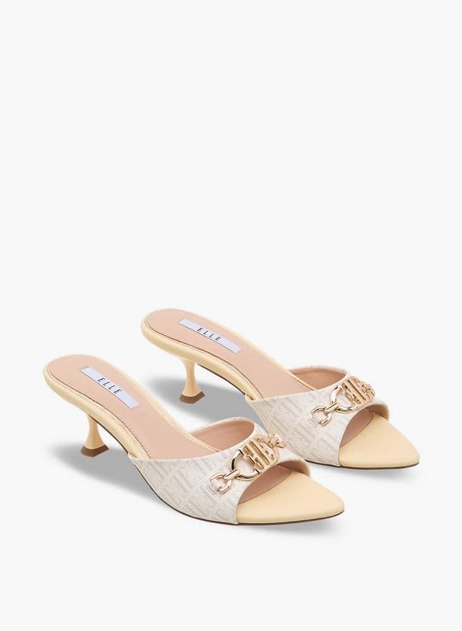Women Metal Accent Flared Heel Sandals