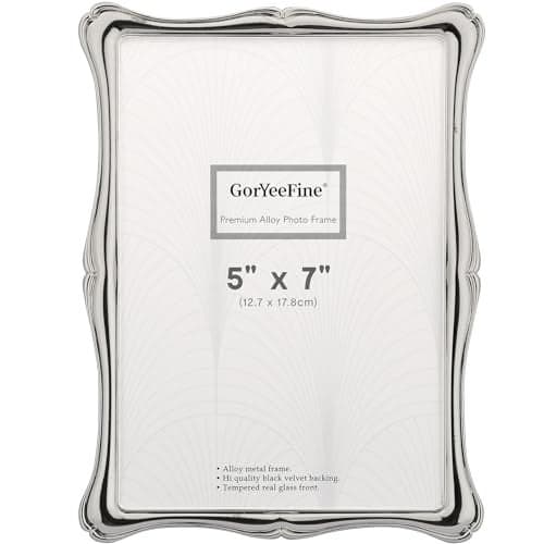 GorYeeFine Silver 5x7'' Premium Alloy Picture Frame,Luxury High-End Decor 7x5'' Photo Frames with Real Glass and Velvet Backing,for Tabletop or Wall Hanging