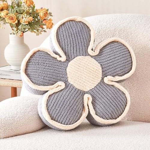 Kcvvcr Flower Shaped Floor Cushion, Soft Plush Pillow for Sofa Couch Bed (13.7 Inch, Grey)
