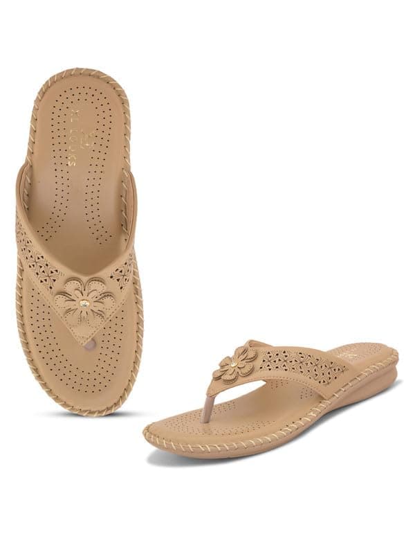 XE Looks Women's Beige Doctor Slippers | Orthopedic Design with Soft Cushioned Footbed | Stylish Floral Cut-Out Upper | Lightweight & Durable Slippers For Girls & Women