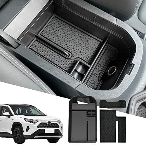 D-Lumina RAV-4 Center Console Organizer - Compatible with Toyota RAV4 2019 2020 2021 2022 2023 2024 2025 - Armrest Secondary Storage Tray, w/Black Anti-Dust Mats