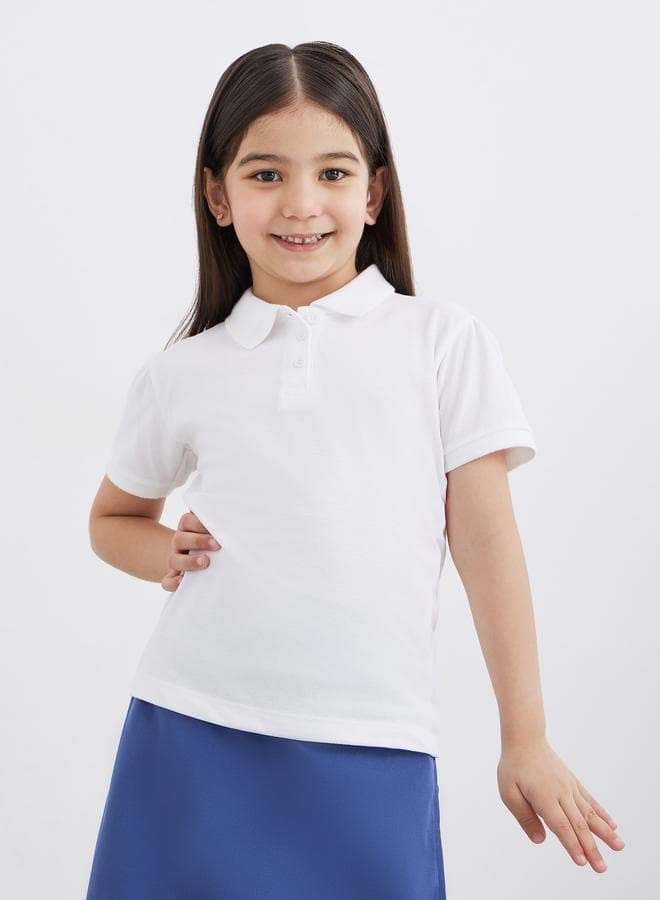 Girls White Cotton Polo T-Shirt