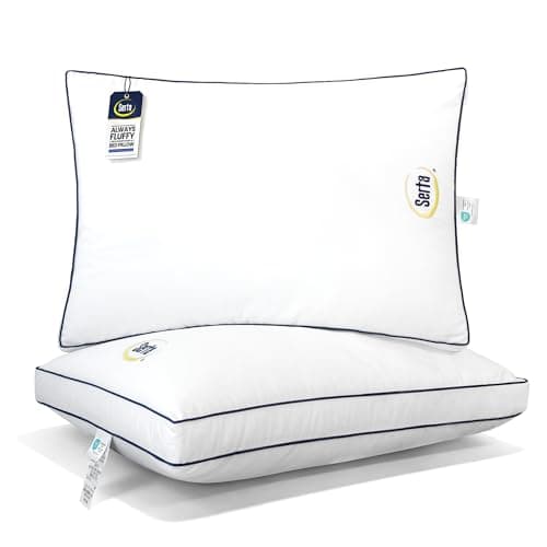 Serta Hotel Collection Bed Pillows QueenStandard Size Set of 2 400 Thread Count 100 Cotton Cover Medium Soft Support Gusseted Down Alternative Pillow for Back Stomach or Side Sleepers 18 x 26