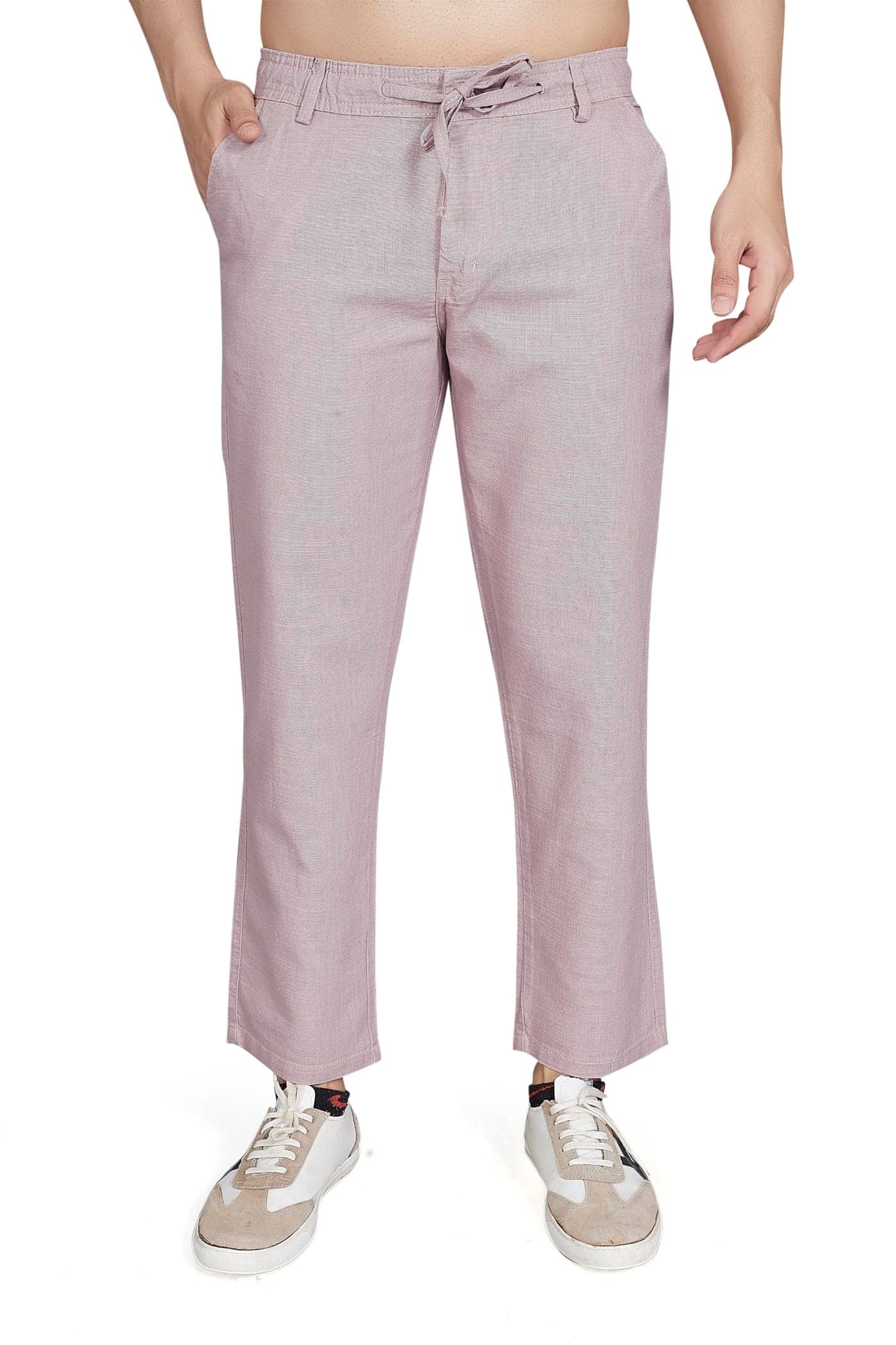 DIVISIVE Men's Relaxed Fit Cotton Linen Blend Trousers (DPT14_32_Pink)