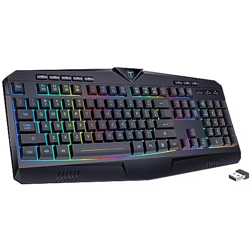 Dacoity Wireless Keyboard, Rechargeable RGB Backlit Wireless Gaming Keyboard with Wrist Rest, Silent Keys, Multimedia Keys, Anti-ghosting, Full-Size Waterproof Light Up Keyboard for PC Mac Xbox Gamer