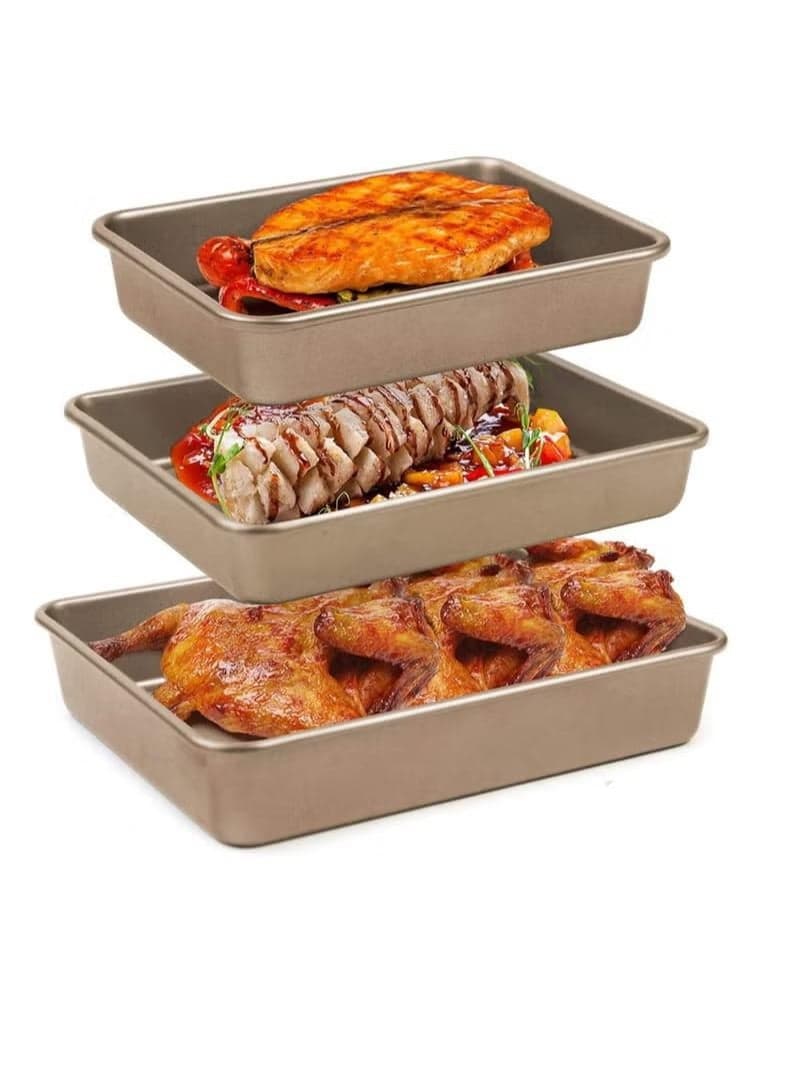Rectangle Deep Baking Pan Set,3 Pieces Aluminum Cake Pan, Non Stick Baking Sheets Baking