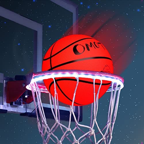 OMOTIYA LED Glow Basketball Hoop Kit with Impact Activated Basketball, Orange
