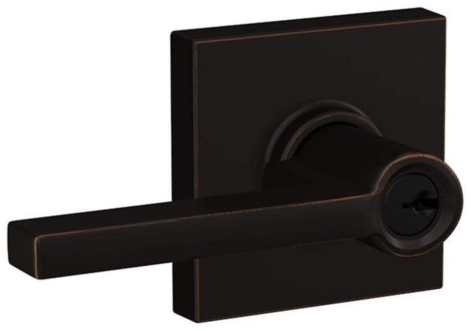 SCHLAGE F51A LAT 716 COL Latitude Lever with Collins Trim Keyed Entry Lock Aged Bronze