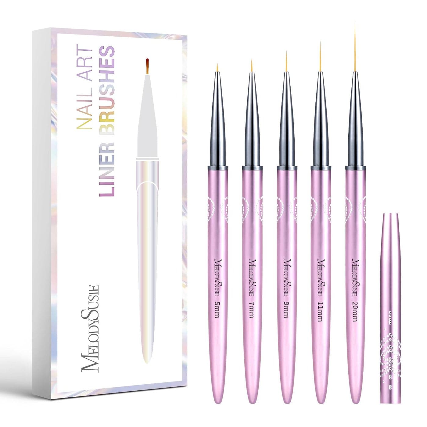 MelodySusie Nail Art Liner Brushes 5Pcs Professional Gel Polish Painting Art Design Pen Set for Thin Long Lines Tiny Details Fine Drawing Delicate ColoringSizes 5791120mm
