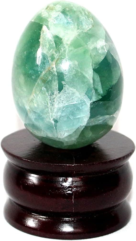 Jet Green Flourite Gemstone Egg 45-50 mm Hand Carved Crystal Altar Healing Devotional Focus Spiritual Chakra Cleansing Metaphysical Jet International Crystal Image is JUST A Reference