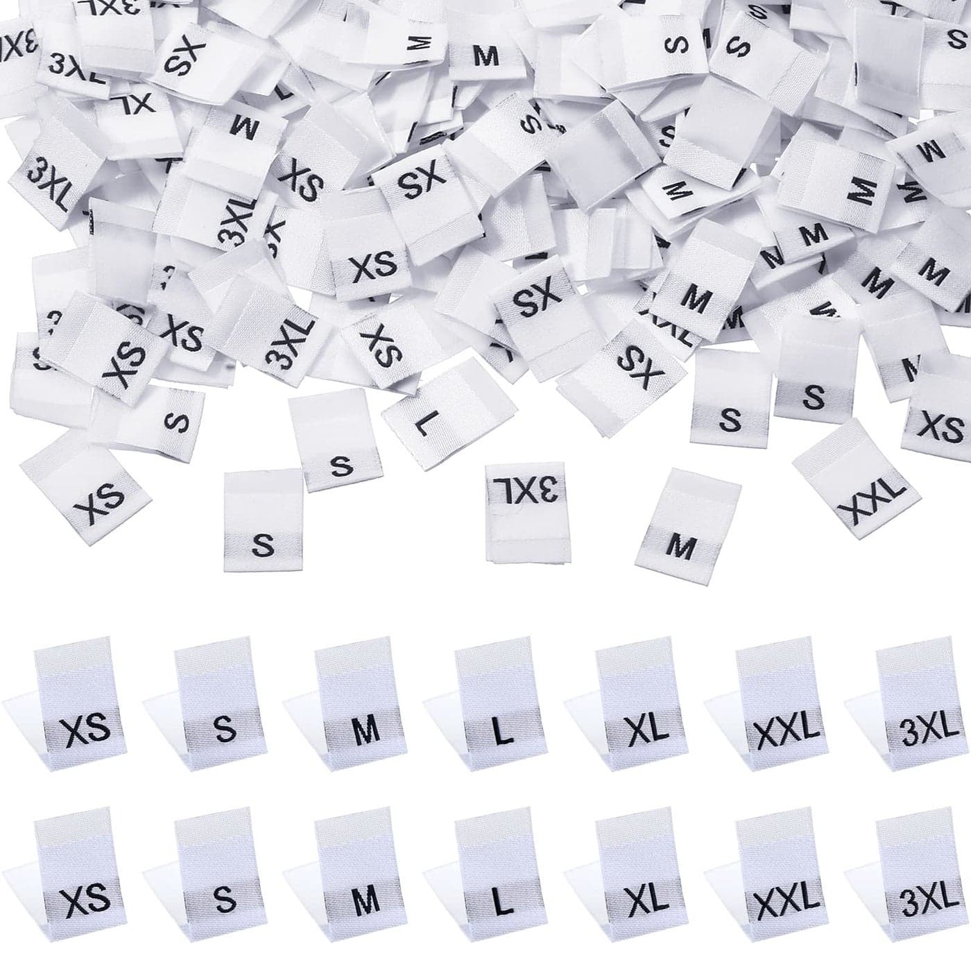 TecUnite 700 Pieces Clothing Size Tags Sewing Woven Garment Size Labels Mix Clothing Crafting Ribbons Tags Clothes Garment Fabric Embroidered Label XS3XLWhite