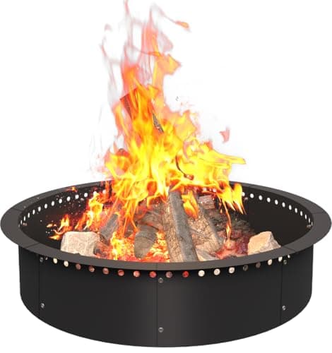 AnBaiMei 36 Inch Smokeless Fire Pit Ring Insert Outdoor Heavy Duty Metal Steel DIY Firepit Rim Liner Round Campfire Rings for Outside Wood Burning Above or InGround Black