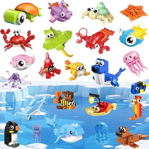 VEMBAP 24 Pack Party Favor for Kids Building Set Mini Ocean Animals Building Blocks Toy for Goodie Bag Stuffers Classroom Prizes STEM Toys for BoysEaster Basket Stuffers Birthday Gifts