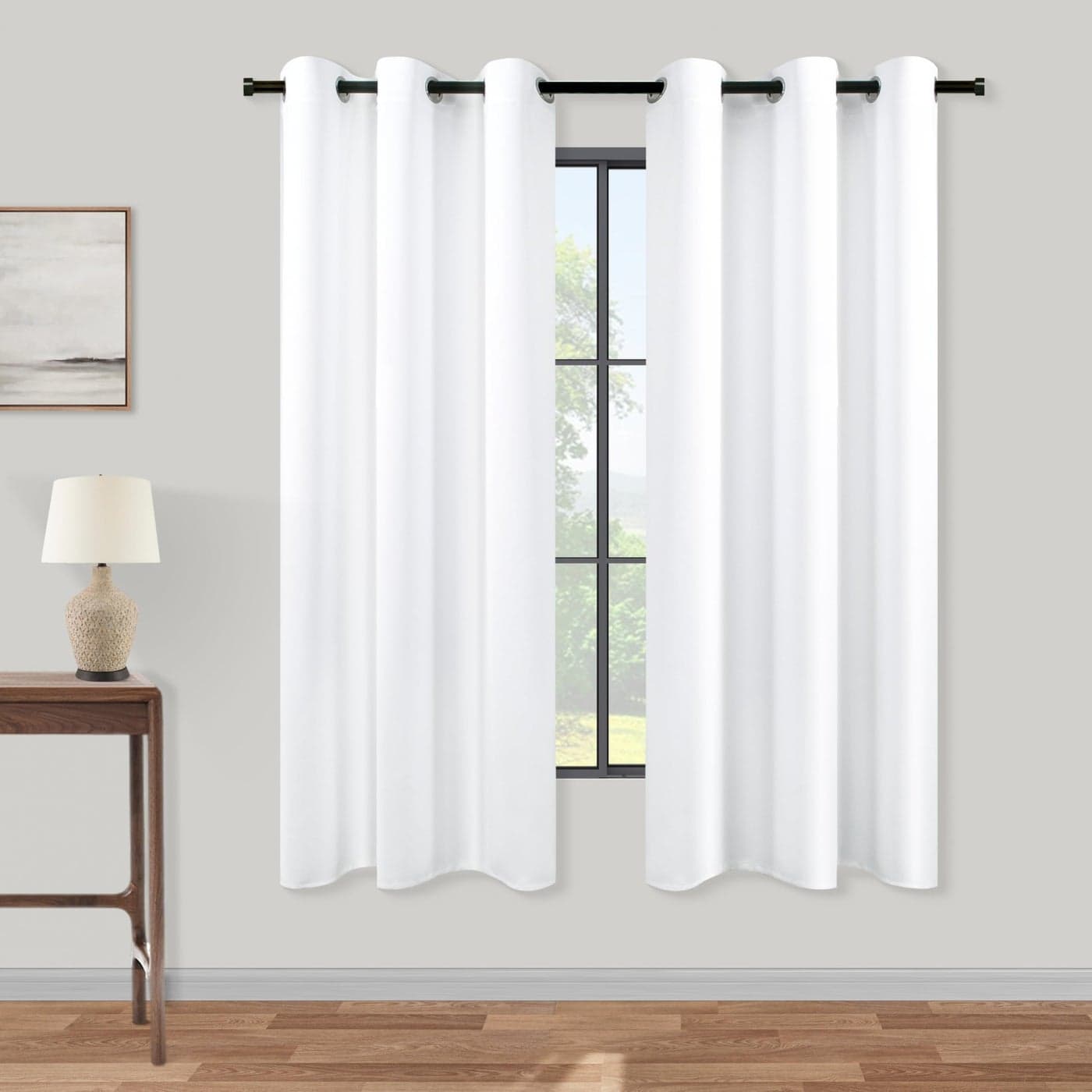KOUFALL White Curtains 63 Inch Length 2 Panels Set Grommet Lightweight 6070 Blackout Energy Saving Opaque Semi Black Out Simple Curtains for Bedroom Living Room