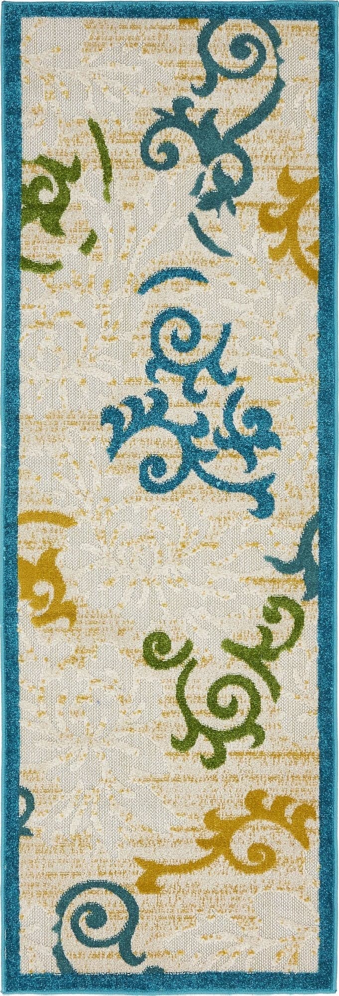 Unique Loom Outdoor Botanical Collection Area Rug Savannah 2 x 6 1 Runner Blue Cream