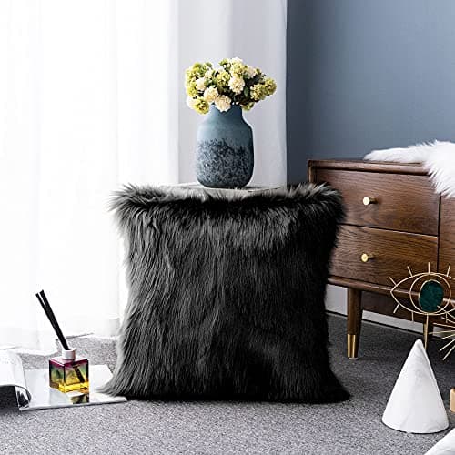 LIGICKY Decorative Black Fluffy Throw Pillow Cover Faux Fur Shams Pillow Case Luxury Series Square Soft Plush Cushion Cover for Couch Sofa Bed (24 x 24 inch)