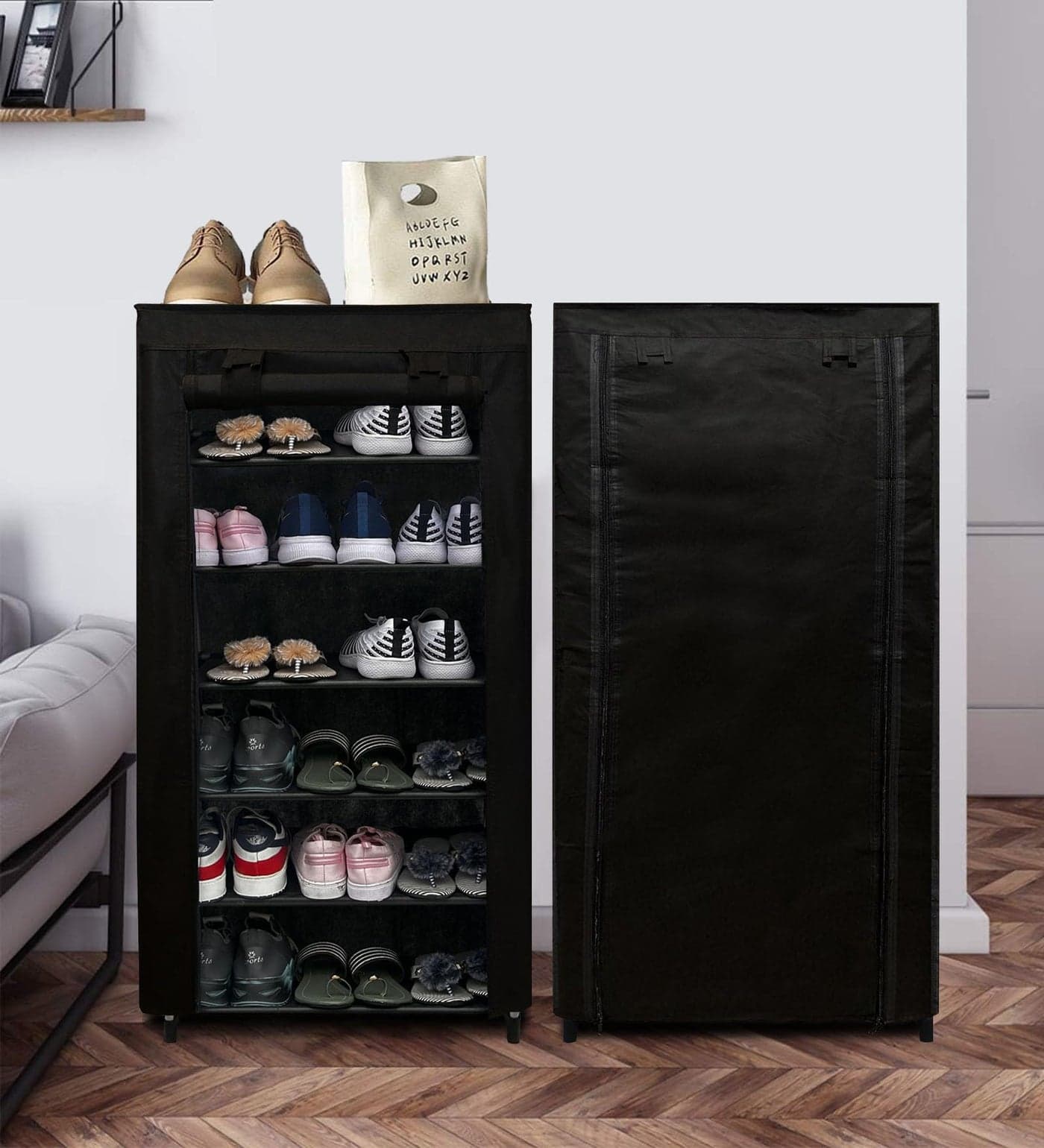 ROBMOB Metal Multipurpose 6-Tiers Shoe Rack For Home With Dustproof Improvement Furniture & Chappal Stand| Wardrobe| Black, 40X10X2 Cm