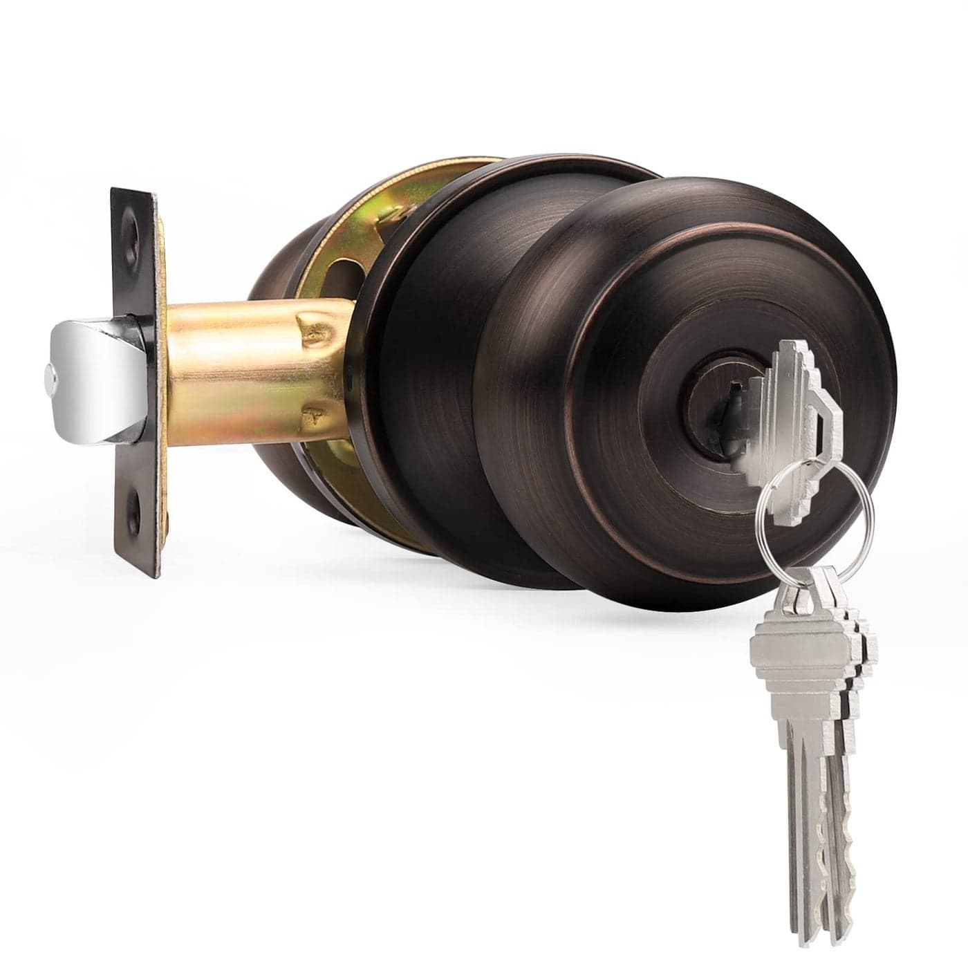 Probrico Door Knobs with Lock and Key Exterior Door Locks Flat Ball Knob Style Oil Rubbed Bronze 1 Pack