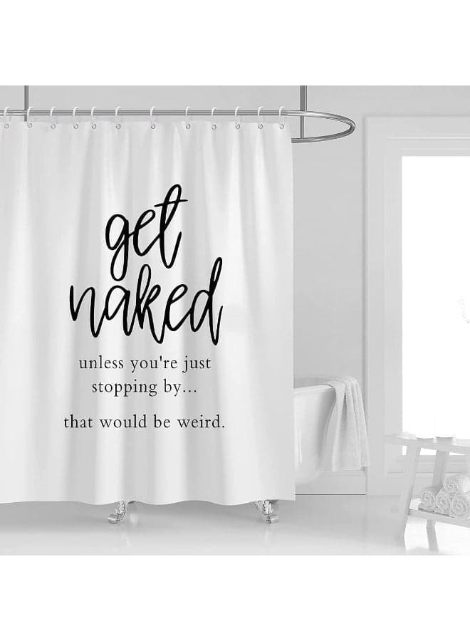 Waterproof Shower Curtain 150x180 cm, White Minimalist Bathroom Curtain with Inspirational Quotes, Washable Privacy Curtain with 12 Plastic Hooks for Bathtub or Shower Stall